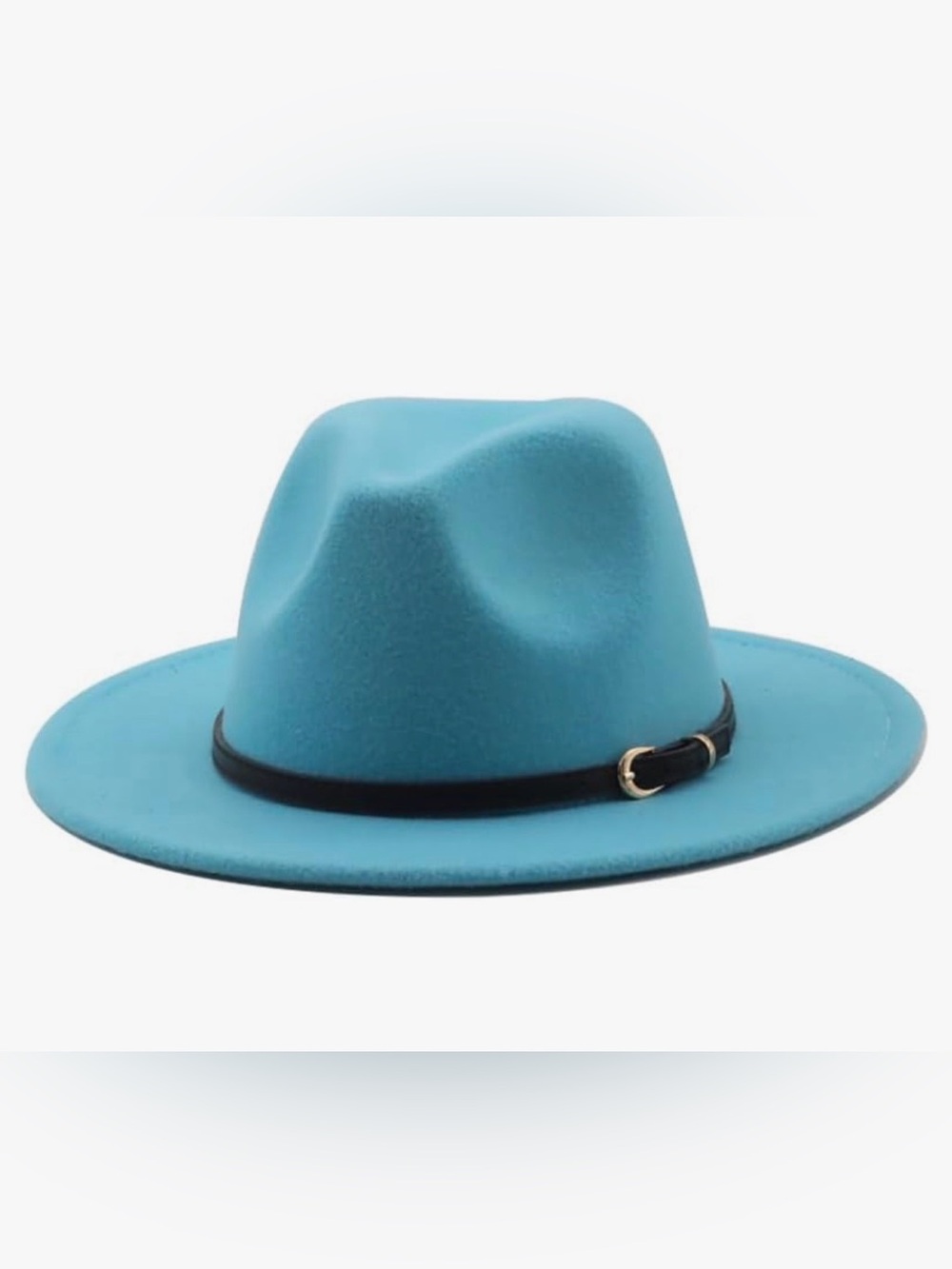 Turquoise Wide-Brim Fedora Hat with Black Band